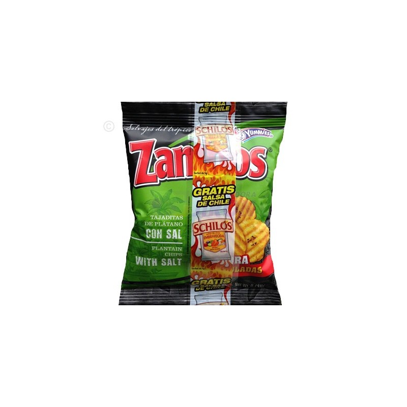 Zambos Plantain Chips con chile limon y sal . 138gr unidad