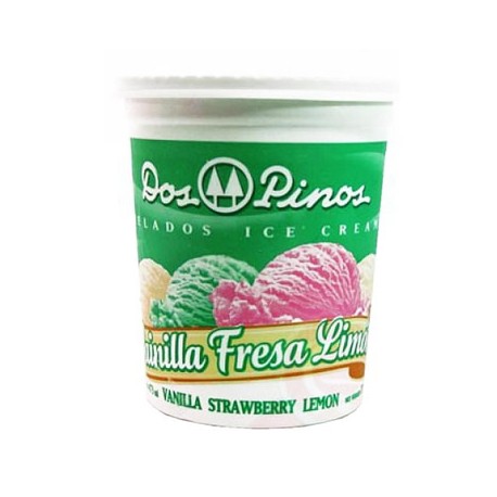 Dos Pinos Ice Cream. Vanilla-Strawberry-Lemon. 1/2 Gallon.