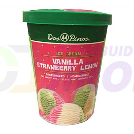 Dos Pinos Ice Cream. Vanilla-Strawberry-Lemon. 499 gr.