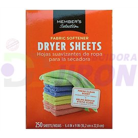 Fabric Softner Dryer Sheets. 250 Hojas.